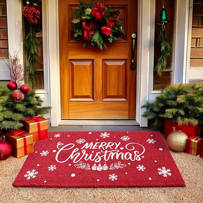 LuxUrux Extra Large Merry Christmas Welcome Mat Outdoor Coco Coir Doormat by LuxUrux