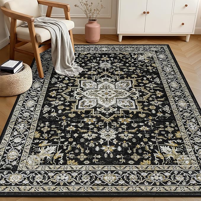 4x6 Area Rugs for Living Room: Washable Rug Soft Vintage Boho Medallion Carpet - Image 2