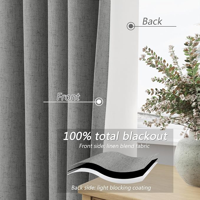 Guken 100% Blackout Linen Curtains 84 Inch Length 2 Panels Set - Image 4