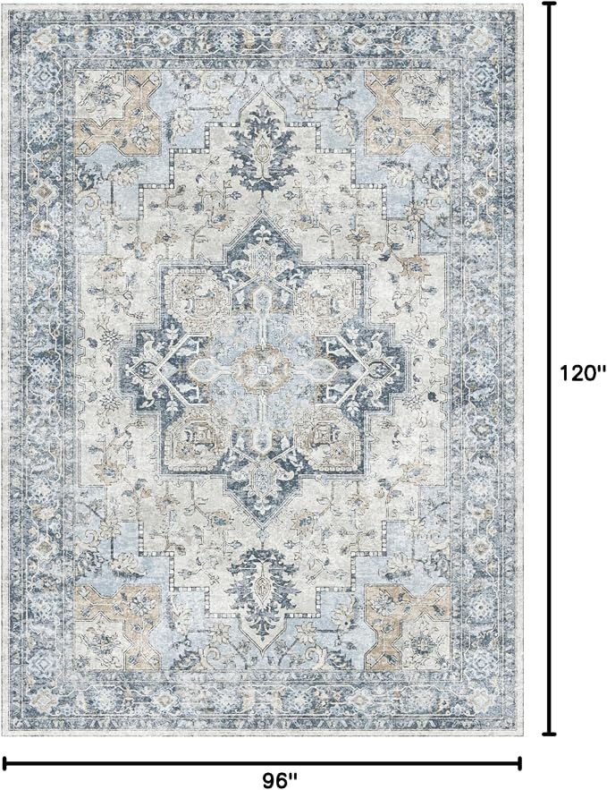 GENIMO 8x10 Area Rugs for Living Room, Machine Washable Non Slip Vintage Rugs - Image 2