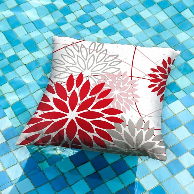 Red and Pink Grey Floral Pillow Covers 20x20 Set of 2 Outdoor Waterproof - Image 4