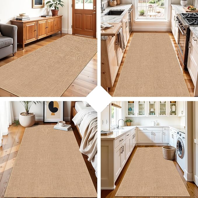 3x6 Kitchen Runner Rug Washable Non Slip: Solid Color Pattern Faux Jute Rug - Image 4