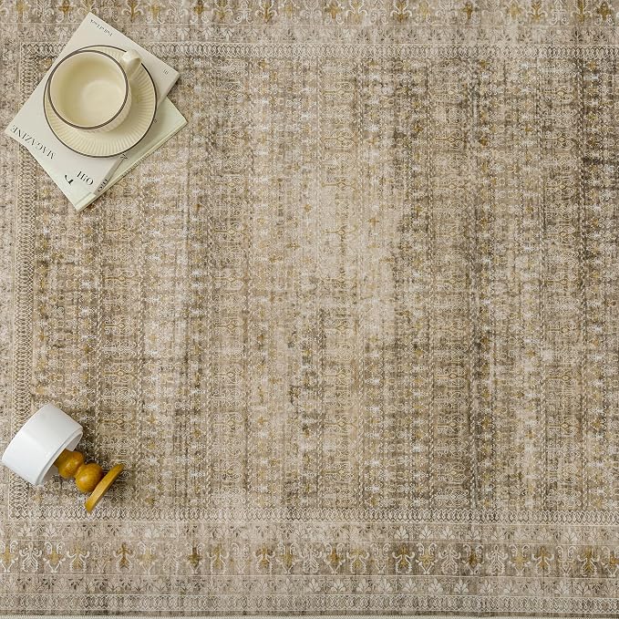 PureCozy Brown 6x9 Area Rug for Living Room Washable Vintage Distressed Large - Image 9