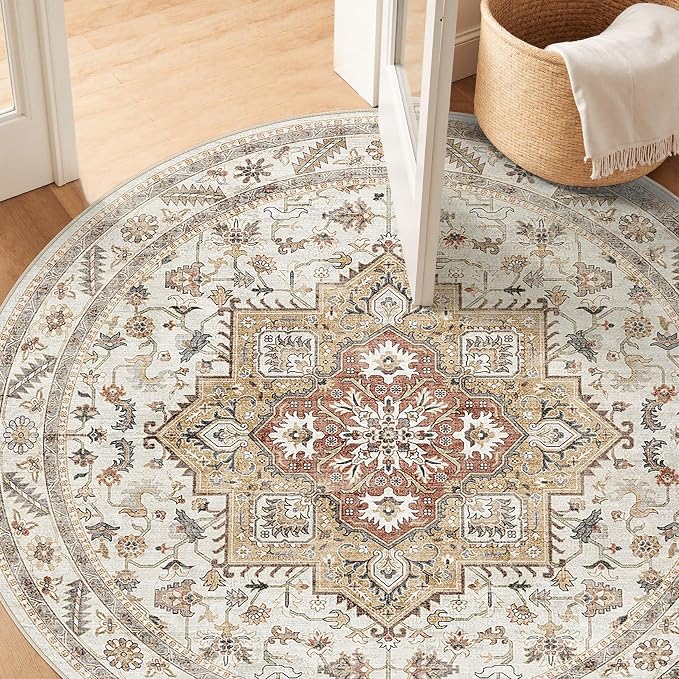 5ft Round Vintage Living Room Area Rug - Image 4