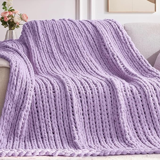 Negwoo Chunky Knit Throw Blanket, Handmade Light Purple Crochet Big Thick by Unknown