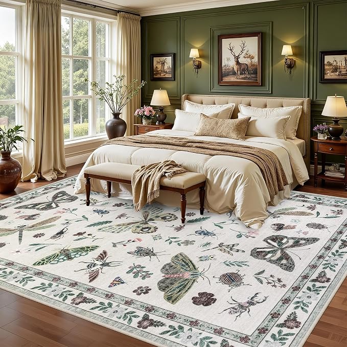 5x7 Area Rugs Living Room Rug: Vintage Washable Rug Floral Soft Carpet Indoor - Image 2