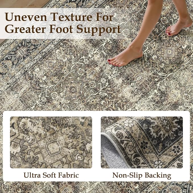 PureCozy Vintage Area Rug 8x10 Brown Soft Washable Living Room Large Carpet Non - Image 4