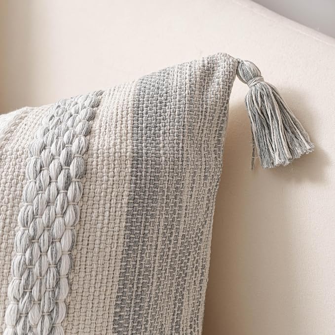 BlissBlush Gray Boho Decorative Throw Pillow Cover 20x20 Square Farmhouse - Image 7