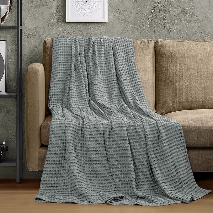 Utopia Bedding Cool Grey 100% Cotton Waffle Blanket 300 GSM Soft Lightweight - Image 4
