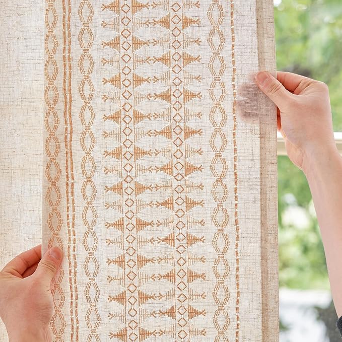 jinchan Boho Curtains for Bedroom Linen Blend Boho Curtains 96 Inches Long 2 - Image 3
