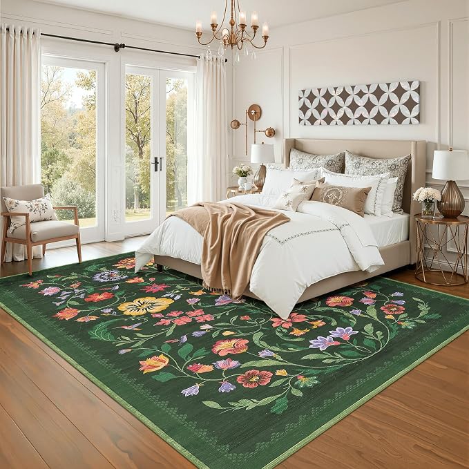 Washable Rug 8x10 Area Rugs for Living Room, Protea Floral Rug for Bedroom - Image 2