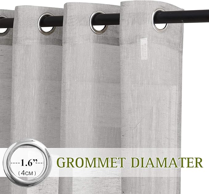 NICETOWN 90 inch Grey Curtains Linen Sheer Window Drapes, Grommet Decorative - Image 2