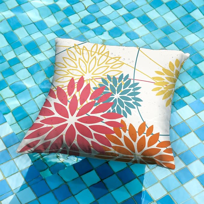Pink and Orange Floral Pillow Covers 20x20 Set of 2 Fall Outdoor Waterproof - Image 4