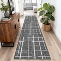 Non Slip Hallway Runner Rug 2x8, Modern Distressed Stripe, Washable Long Rug by TTelephant