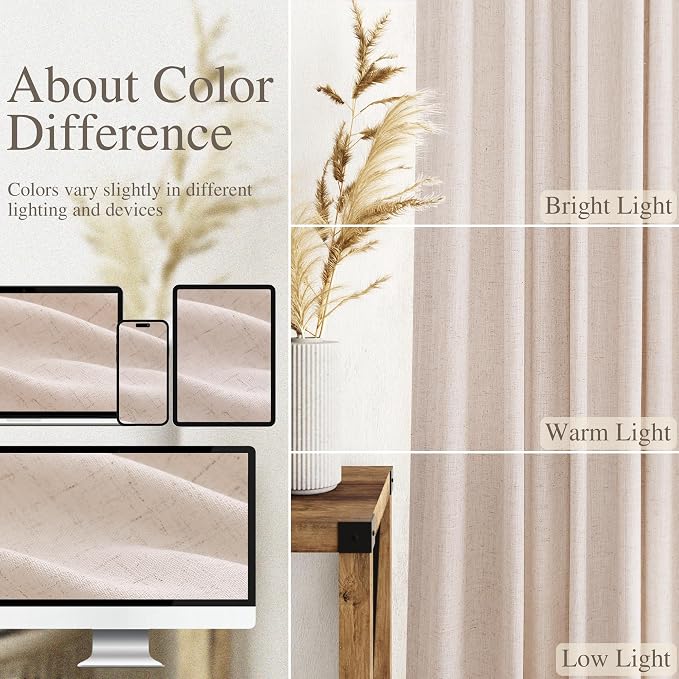 Nanspring Natural White Linen Curtains 84 Inch Length - Image 3