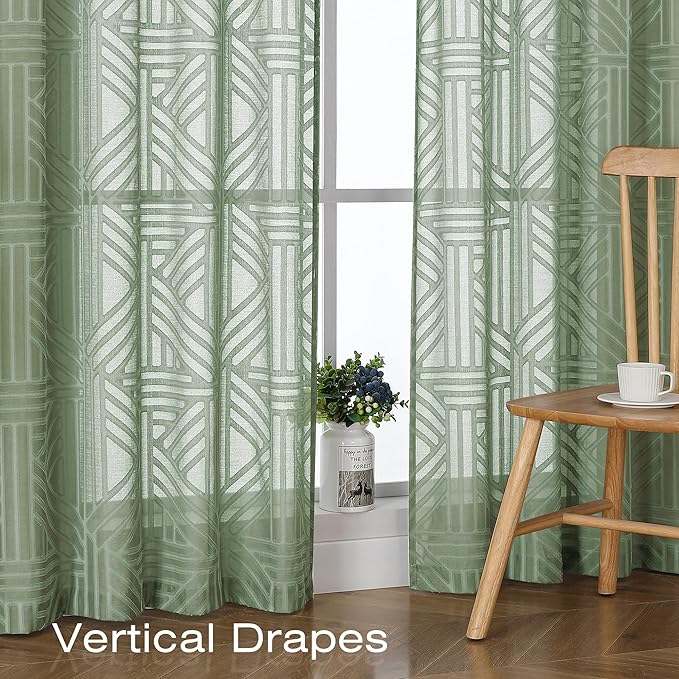 Simplebrand Sage Green Semi Sheer Curtains 96 Inches Long 2 Panels, Light - Image 5