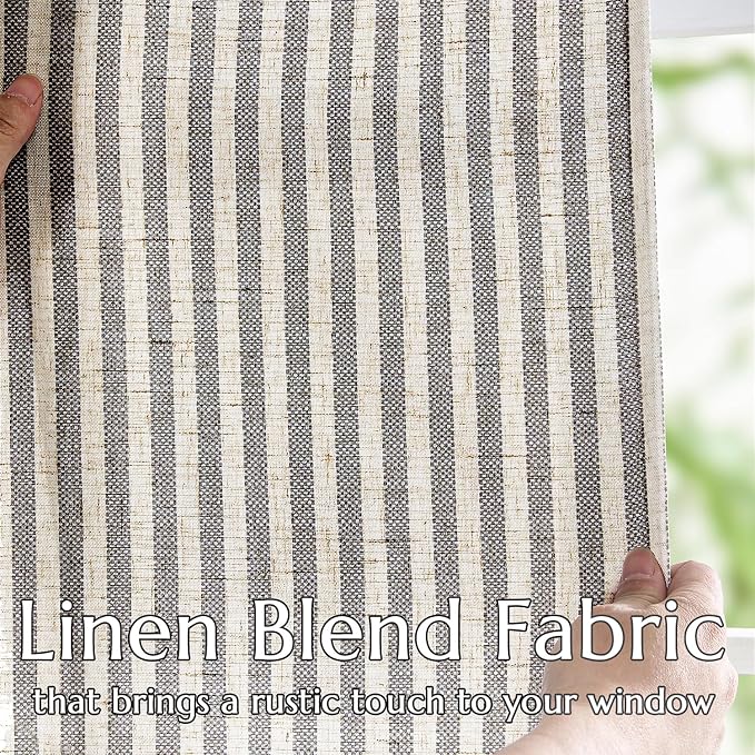 jinchan Linen Curtains Black on Beige Striped Curtains - Image 3