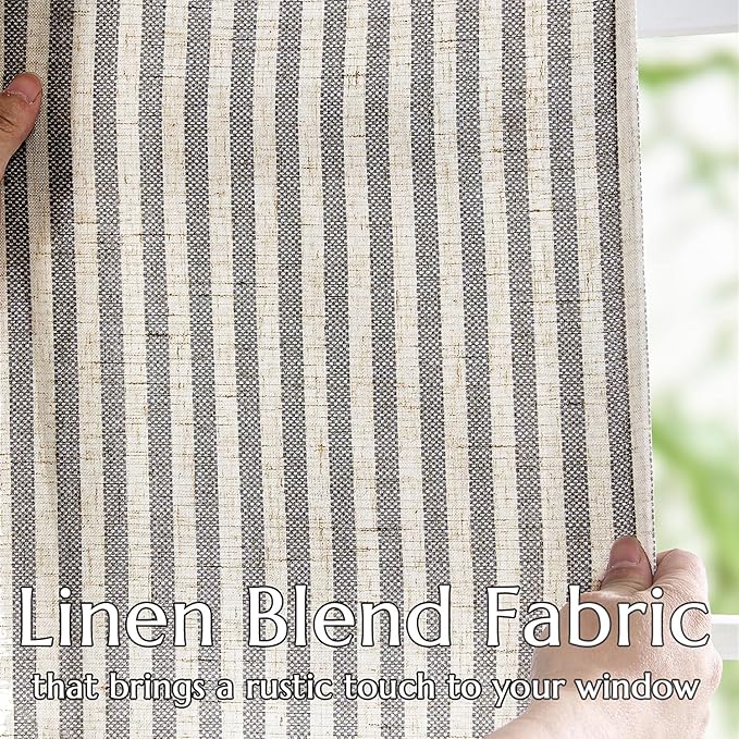 jinchan Linen Curtains Black on Beige Striped Curtains - Image 3
