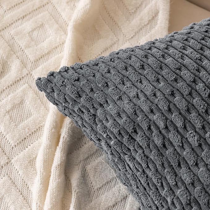Set of 4 Medium Grey Taupe Decorative Throw Pillow Covers 26x26 Inch Corduroy - Image 3