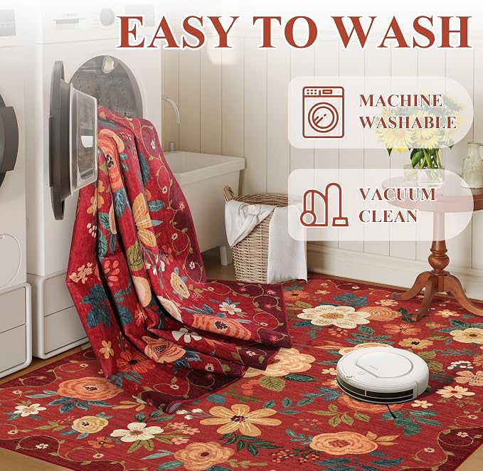 DUKINO 6x9 Area Rug, Floral Rugs - Image 7