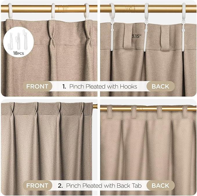 Joydeco Thick Linen Pinch Pleated Curtains 84 Inch Long 2 Panel Set - Image 5