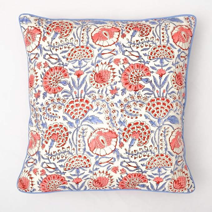 Ridhi Block Print Flamingo Pink Pillow Cover 16" x 16" Decorative Couch Pillows - Image 6