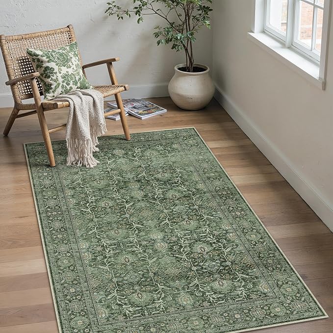 PureCozy Green Area Rug 3x5 Washable Office Entryway Carpet Soft Vintage Indoor - Image 5