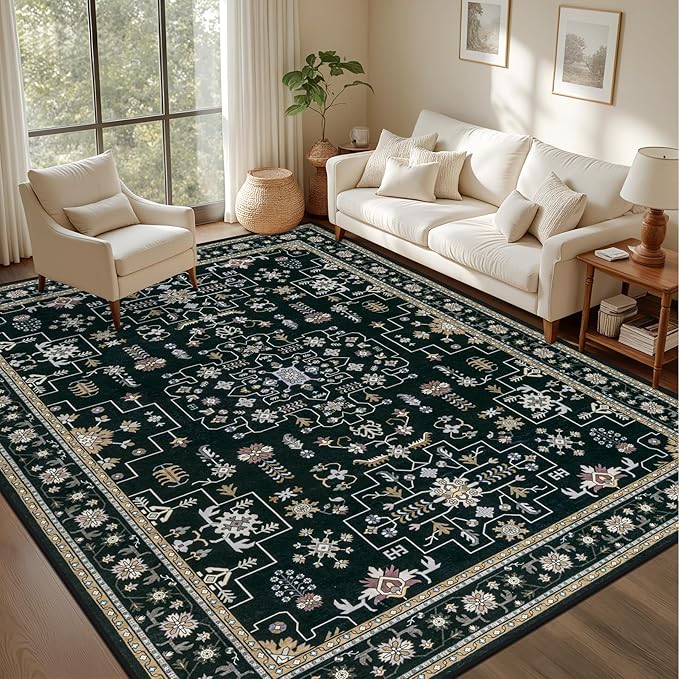 Area Rugs 10x12 Living Room Rug: Washable Rug Soft Vintage Boho Medallion - Image 2