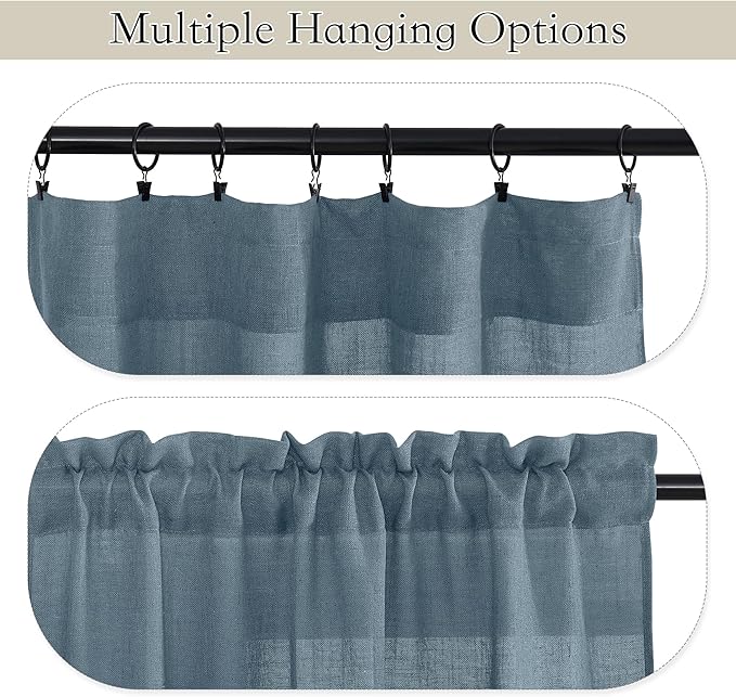 RYB HOME Bathroom Curtains Over Sink 36 inches Length, Linen Blend Semi Sheer - Image 4
