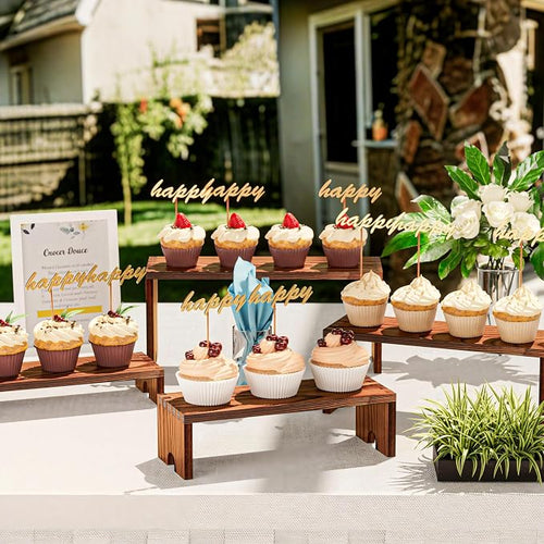 2 Set Wooden Tiered Risers Display Stands - Image 2