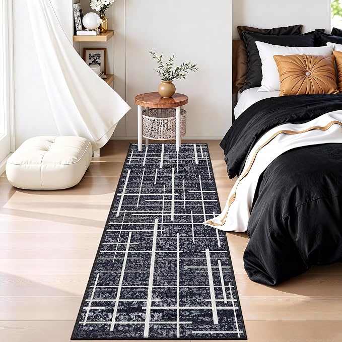 Non Slip Hallway Runner Rug 2x8, Modern Distressed Stripe, Washable Long Rug - Image 7