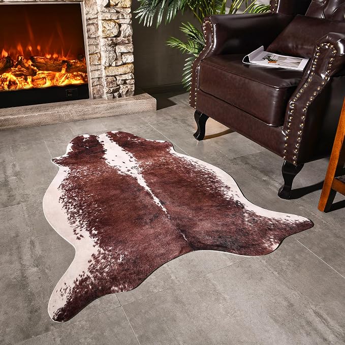 Easycozy Faux Cowhide Large Cow Print 3 x 4 Feet Thickened Elastic Rug by HomeWesternDecoration