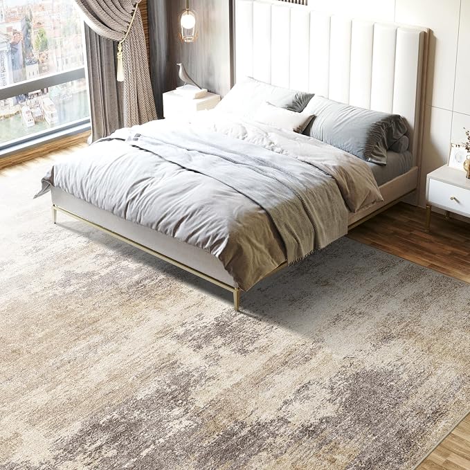 Washable Abstract 5x7 Area Rug: Low Pile and Non-Slip Rubber Backing Modern - Image 4