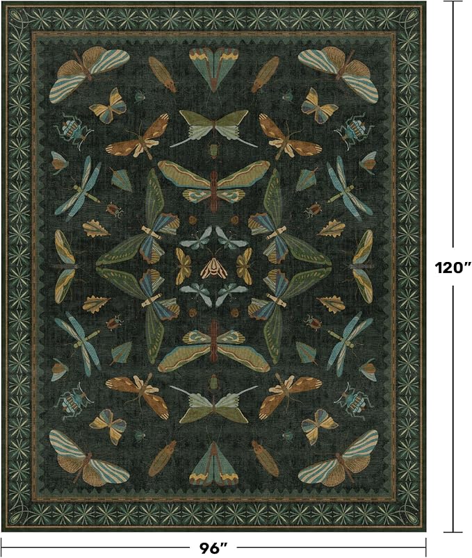 Hazo Haus Dark Green Insect Area Rugs 8x10 - Image 2