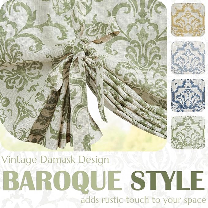 jinchan Linen Tie Up Valance for Window Flax Floral Drapes Vintage Farmhouse - Image 6
