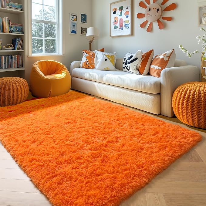 Amdrebio Orange Rugs for Bedroom Living Room, 5x7 Fluffy Fuzzy Area Rugs for - Image 5