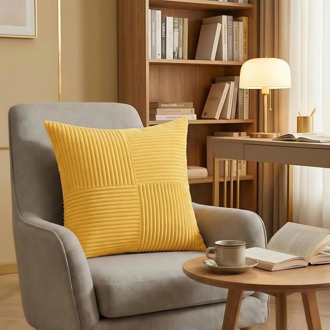 Fancy Homi 2 Packs Yellow Euro Decorative Throw Pillow Covers 26x26 Inch - Image 6
