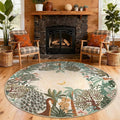 GarveeHome Round Area Rugs 8ft for Living Room, Large Beige Jungle Washable by GarveeHome