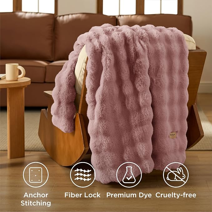 Bedsure GentleSoft Fluffy Fuzzy Dusty Rose Throw Blanket, Soft Cozy Fleece Faux - Image 6