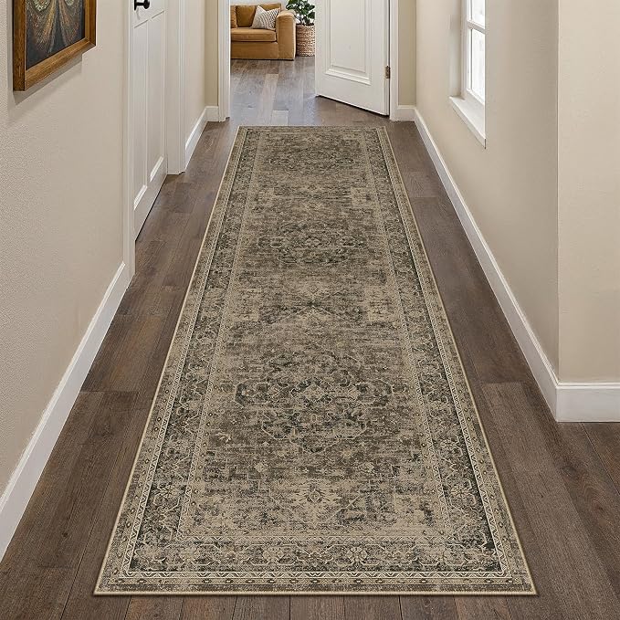 PureCozy Hallway Runner Rug 2x8 Washable Brown Vintage Distressed Long Runner - Image 6