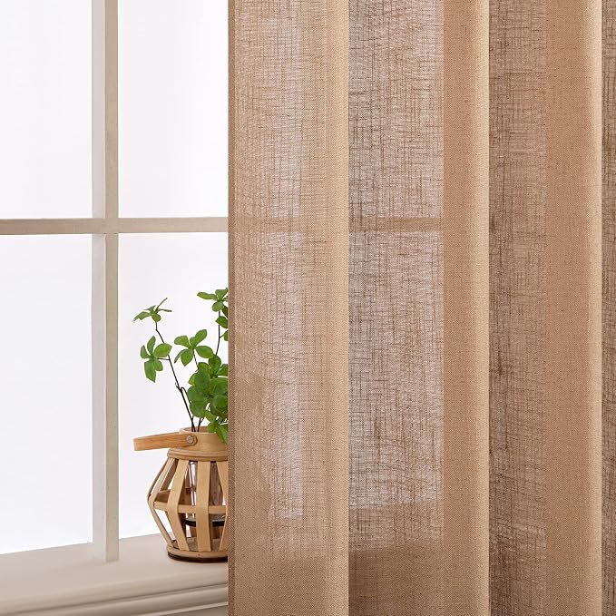 MIULEE Brown Linen Curtains 90 Inch Length 2 Panels - Image 5