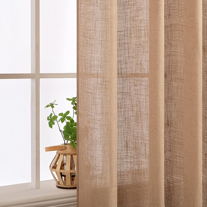 MIULEE Light Brown Linen Curtains 84 Inch Length 2 Panels - Image 5