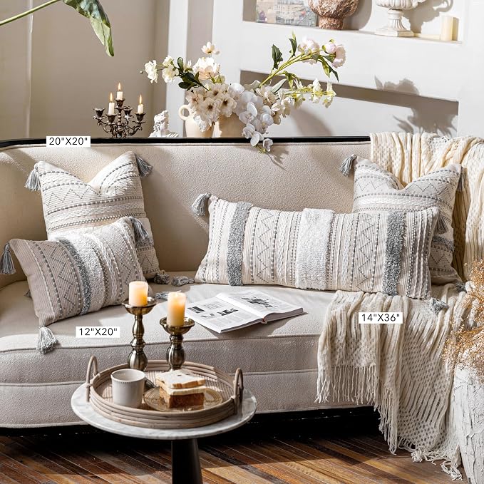 BlissBlush Gray Decorative Throw Pillow Covers 20x20 Combo Set of 2 Square Boho - Image 8