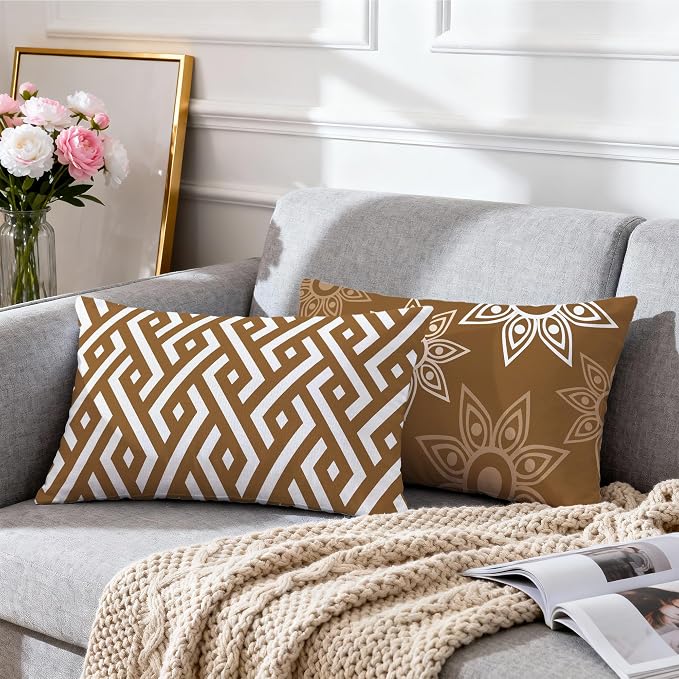 Hexagram Brown Geometric Pillow Covers 12x20 Set of 4, Decorative Outdoor - Image 7