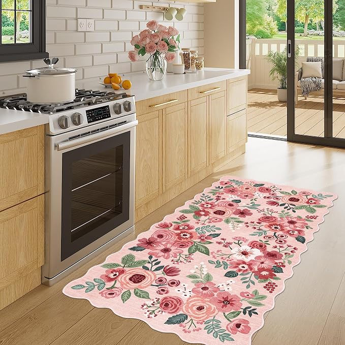 DUKINO 2x4 Washable Runner Rugs, Non Slip Floral Print Entryway Rug - Image 2