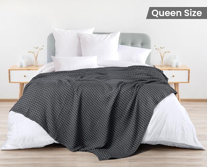Utopia Bedding Charcoal 100% Cotton Waffle Blanket 300 GSM Soft Lightweight - Image 2