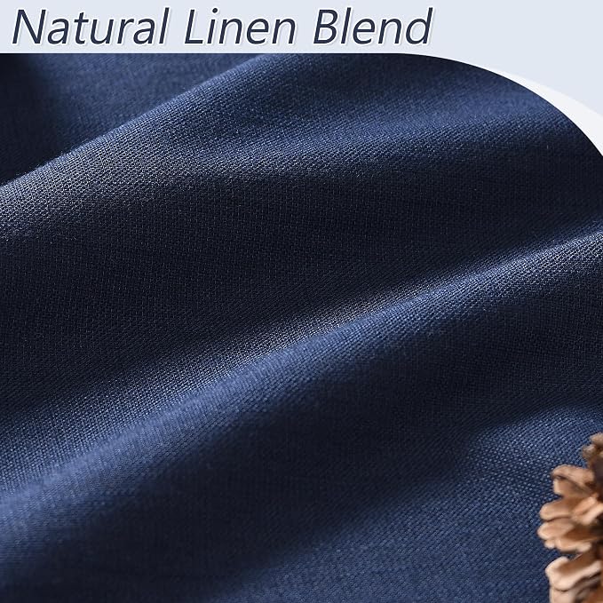 Guken Navy Blue 100% Blackout Linen Curtains 102 Inch Length 2 Panels Set - Image 3