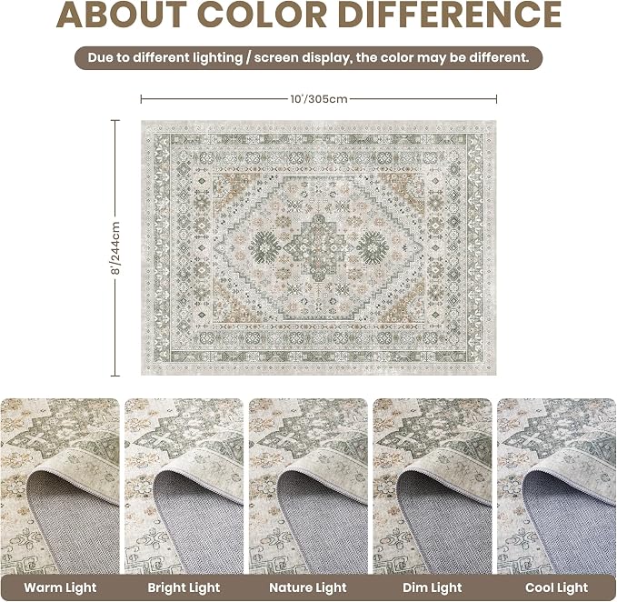 zesthome 8x10 Area Rugs for Living Room, Non-Slip Backing Washable Rugs - Image 2