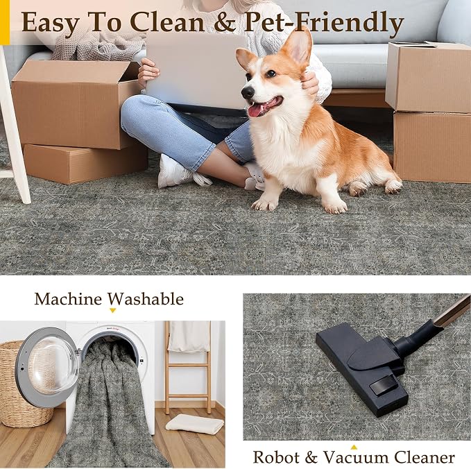PureCozy Grey Brown Entryway Rug 2x3 Vintage Area Carpet Indoor Kitchen - Image 6