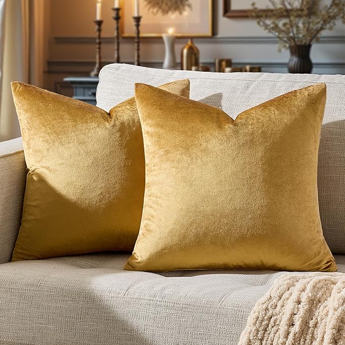 GIGIZAZA Golden Throw Pillow Covers 24x24 Decorative Velvet Cushion Covers Pack by GIGIZAZAFocusingonhomedecoration